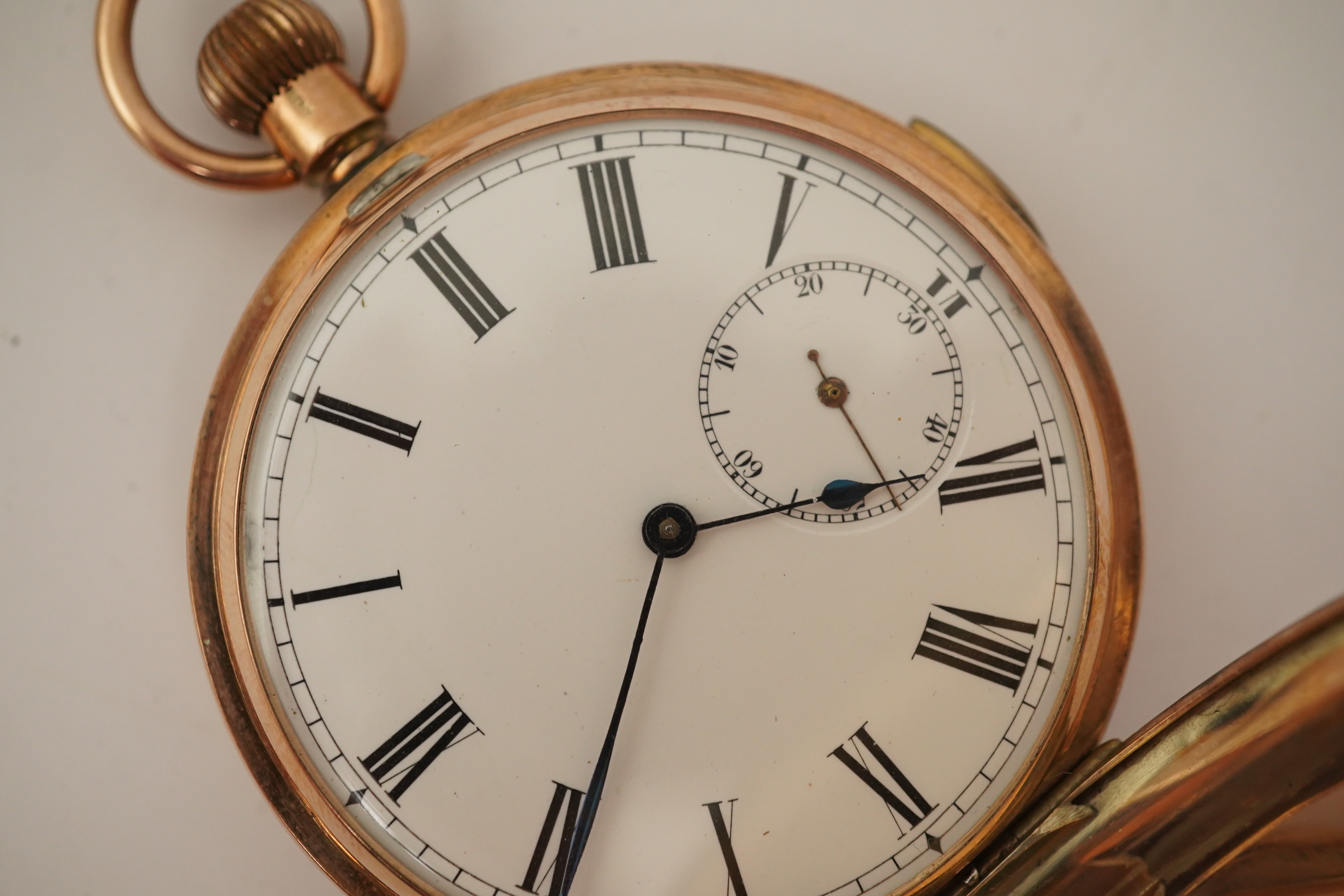 An early 20th century Swiss 9ct gold hunter keyless quarter repeating pocket watch